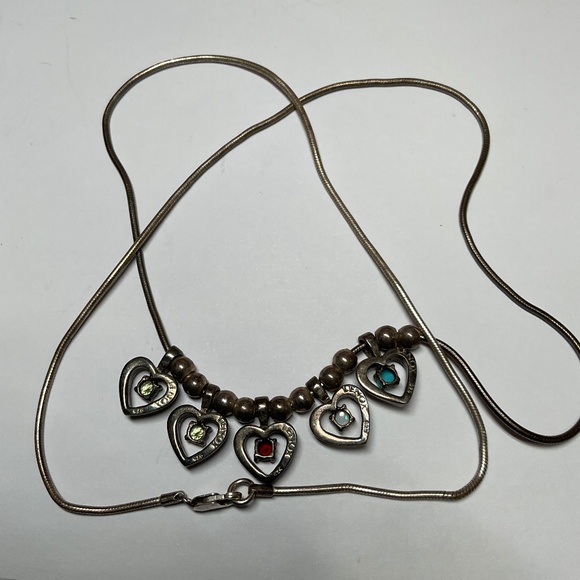 Vintage Sterling Silver LENOX Multi Gemstone Heart Shapes Necklace. 19” long - Picture 3 of 6